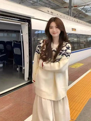 Hnewly Fair Isle Sweater for Women Cozy Loose Long Sleeve Crew Neck Knit Pullovers Christmas Sweater Autumn Winter Vintage Outfit