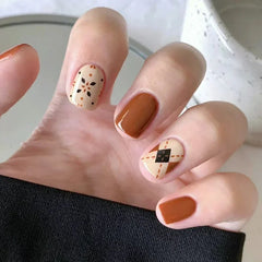 Hnewly 24pcs Red Rose False Nails Full Coverage Set Reusable Fake Nails Faux Acrylic Press on Nails with Accessories