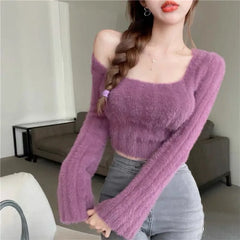 Hnewly Autumn Winter Knitting Crop Tops Women Skinny Sweaters Bottom Shirts Fashion Female Long Sleeve Pullover Casual Knitted Sweater