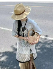 Hnewly New Strap Transparent Mesh Split Dress Stacked