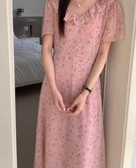 Hnewly Woman Dress Short Sleeve Floral Printed Ruffles French Style Chic Summer Fashion Casual Temperament Elegant Dresses