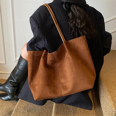 Hnewly Women Faux Suede Shoulder Bag Winter Retro Soft Tote Bag Luxury Designer Trend Female High Capacity Handbags
