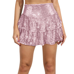 Hnewly Fashion Party Evening Clothes for Women Summer Sexy Elastic High Waist Sequin Mini Pleated Skirts Streetwear Short Dress