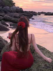 Hnewly Sexy Backless Red Strapless Dress Women French Elegant Pure Color Bodycon Beach Dress Outwear Evening Party Clothing Korean Y2k