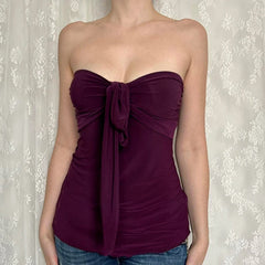 Hnewly Elegant Women Bandage Bow Tube Top Summer Casual Sleeveless Lace-up Halter Crop Tops Vintage 2000s Knitted Solid Vest y2k