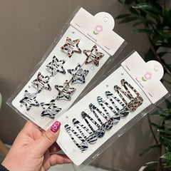 Hnewly 8pcs/set Leopard Print Hair Clips for Women Girls Vintage Geometric Star BB Clips Bangs Hairpins Barrettes Hair Accessories Set