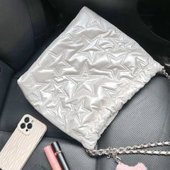 Hnewly Sweet Cute White Star Bucket Bag Women Stitching Leather Large Capacity Shoulder Bag Ladies Fashion Chain Y2k Crossbody Bag