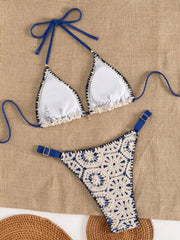 Hnewly XS - L Halter Crochet Bikini Women Swimsuit Female Swimwear Two-pieces Bikini Set High Cut Bather Bathing Suit Swim Beachwear