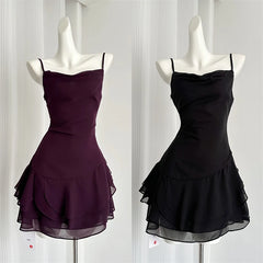 Hnewly DRESS TO IMPRESS Women's Purple A-line Evening Dress 90s Vintage Sleeveless Off Shoulder Mini Dresses Y2k Elegant One Piece Frocks 2000s Clothes