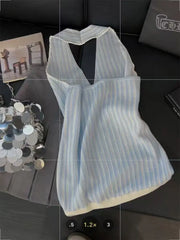 Lunivop korean high street halter knitter camisole y2k aesthetic constrast color plaid sexy backless design tank tops harajuku girl tees