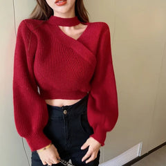 Hnewly Women Christmas Sweater Autumn Winter Long Sleeved Sweater Warm V-neck Off Shoulder