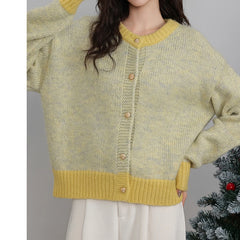 Hnewly Single-breasted Cardigan Long Sleeve Patchwork Knitted Sweater O-Neck Casual Warm Coat Office Outerwear Autumn Winter