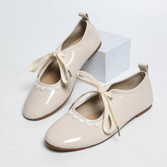 Lunivop Women Spring Plus Size Lace Slip Strap Soft Sole Non-Slip Flats Round Toe Shallow Mouth Low Top Shoes Lace decorative edge