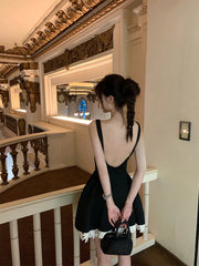 Hnewly Woman Sexy Backless Slim Y2k Mini Dress Sleeveless Fashion Birthday Party Dress Black Vintage One Piece Dress Korean Style