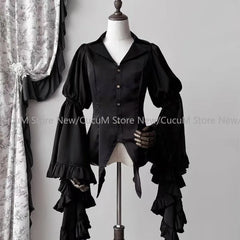 Hnewly Gothic Kawaii Girl Sweet Cute Lolita Lantern Sleeve Shirt Y2k Aesthetic Lace Patchwork Blouse Tops Women JK Loose Blouse Chic
