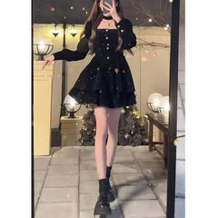 Hnewly Christmas Red Dress Female Hepburn Style Temperament Long Sleeved Slim Velvet French Dress Autumn Winter Sweet Holiday Outfit