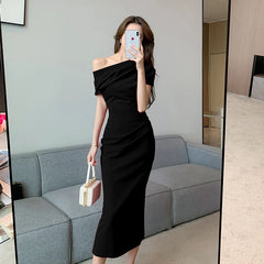 Hnewly Summer Fashion Elegant Off Shoulder Evening Party Dresses Sexy Vintage Casual Prom Birthday Vestidos Female Chic Clothes Robe