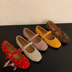 Lunivop Summer Brand Mary Jane Shoes for Women Fashion Rivet Suede Classic Retro Brown Casual Soft Bottom Comfortable Ladies Flats