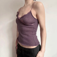 Hnewly Vintage Solid Strap Top Retro Floral Stitching Sleeveless Slim-fitting Crop Tops Women Summer Casual Knitted Tees Grunge