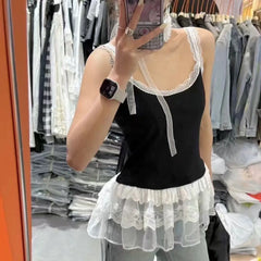 Hnewly Spring Summer New Style Lace Lace Splicing Sexy Neck Floral Strap Women's Tank Top