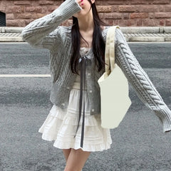 Hnewly Fairycore Sweater y2k Clothes Women Solid Color V Neck Long Sleeve Cardigan Knitted Tops 2000s Clothing Streetwear