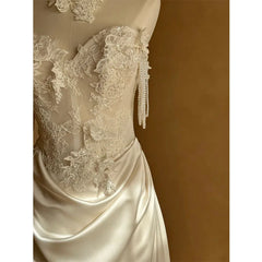 Hnewly French Satin Retro Lace Light Wedding Dress Heavy Bridal Dress Evening Gown Light Luxury Satin Fishtail Exit Veil Customized