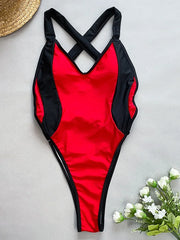 Hnewly Splicing V Neck Cross Backless Women Thong Swimwear One Piece Swimsuit Female Monokini High Leg Cut Bathing Suit Swim Beach Wear