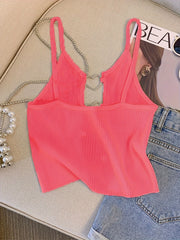 Hnewly summer inspo New Sexy Solid Ribbed Crop Sleeveless Top - Back Heart Decor Cami Top for Women Perfect for Spring & Summer