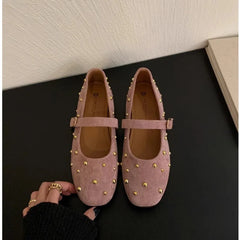 Lunivop Summer Brand Mary Jane Shoes for Women Fashion Rivet Suede Classic Retro Brown Casual Soft Bottom Comfortable Ladies Flats