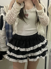 Hnewly Women Lace Ruffle Bloomers Lolita Sweet Girl Cake Skirt Puff Layered Stretch Pumpkin Pants Safety Shorts