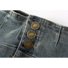 Hnewly Summer Women Ballet Core Y2k Mini Denim Skirt Harajuku Japanese Preppy 2000s Grunge E-girl Gyaru Coquette Kpop Ruffle Design