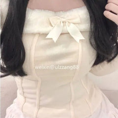 Hnewly Fashion Square Collar Bow Tops Women Spring Autumn New Thicked Warm Bottoming T-shirts Y2k Slim Fit Long Sleeve Blusas Mujer