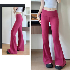 Hnewly High Waist Elastic Flare Pants Women Autumn New Sports Yoga Long Trouser Woman All Match Solid Color Sweatpants Female