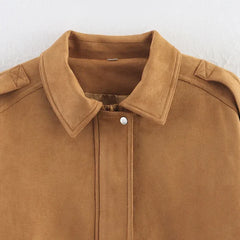 Hnewly Vintage Women's Trucker Jackets Solid Lapel Long Sleeves Zipper Pockets Coats Female Autumn Fashion Lady Street Outwears