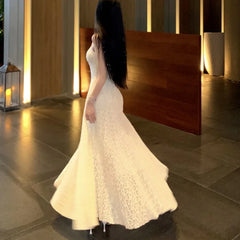 Hnewly Lace Dresses for Women Solid Sleeveless Spring Summer Elegant Long Dress Korean Fashion Retro Vestidos Mujer