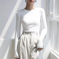 Hnewly Women Long Sleeve T Shirt Autumn Winter Solid Slim Fit Pullovers Tee Shirt Female Basic Warm Clothes Streetwear Tops