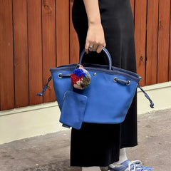 Hnewly Large Capacity Commuter Canvas with PU Leather Bundle Tote Bag Fashionable Commuter Vegetable Basket Portable Canvas Bag