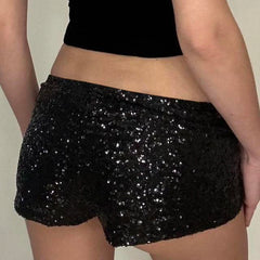 Hnewly Party Style Skinny Sequin Shorts Solid Low Rise Slim-fitting Short Pants for Women y2k Aesthetic Streetwear Shorts Summer