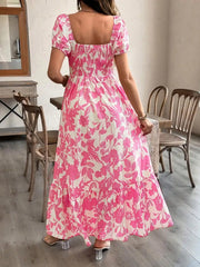 Hnewly Maternity Floral Print Puff Sleeve Ruffle Hem Midi Dress