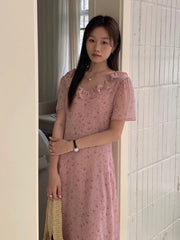 Hnewly Woman Dress Short Sleeve Floral Printed Ruffles French Style Chic Summer Fashion Casual Temperament Elegant Dresses