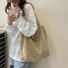 Hnewly Women Corduroy Tote Bag Large Shoulder Hobo Bags Casual Handbags Big Capacity Shopping Work Bag