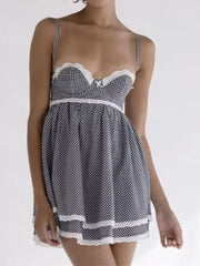Lunivop Sexy Plaid Spliced Embroidery Lace Bra Corset style Mini Dress Women Bow Lacing up Backless Party Skater Sling Robe Holiday