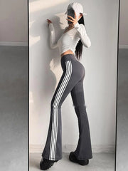 Hnewly High Waist Sweet Slim Hip Lifting Pants Female Spice Girls Tight Elastic Flare Pants Sports Trousers Fashion Women 8BL2