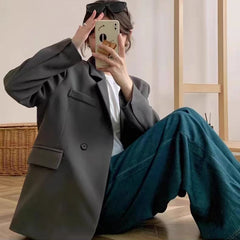 Hnewly Autumn Grey Blazers for Women Y2K Fashion A Button Office Ladies Casual Coats Korean Loose Streetwear All Match Suit Outerwear