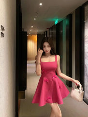 Hnewly Woman Dress Sleeveless Bow Square Collar Summer Fashion Elegant Backless Vintage Sexy Mini Dresses Party Female
