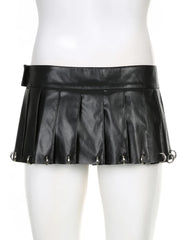 Hnewly Gothic Solid Pu Leather A-Line Skirt Dark Casual Low-Waisted Super Mini Skirts Women Autumn Winter Streetwear Lady