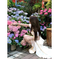 Hnewly French Elegant Party Midi Dress Women Beach Style 2000s Vintage Y2k Clothing Short Sleeve One Piece Dress Korean Fashion Summer