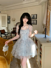 Summer Fashion Dresses 2024 French Elegant Dresses For Women Princess Puff Sleeve Bowknot Dresses Mesh Fantastic Fairy Dress