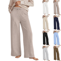 Hnewly Ladies' Solid Color Wide Leg Casual And Versatile Straight Trousers High Waisted Baggy Flared Drawstring Athletic Joggers