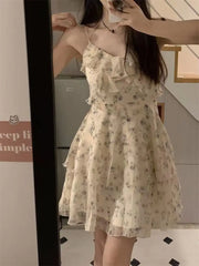 Hnewly College Style Floral Suspender Dress Summer New Style Slim Women Skirt